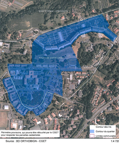 Carte du quartier des Hauts-de-Sainte-Croix à Bayonne